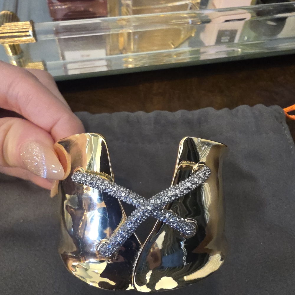 Alexis Bittar Gold Crystal X Cuff Bracelet - Picture 4 of 9